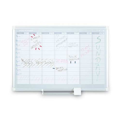 Magnetic Dry Erase Calendar Board, Weekly Calendar, 36 X 24, White Surface, Silver Aluminum Frame