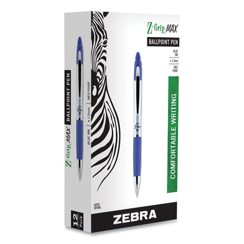 Z-grip Max Ballpoint Pen, Retractable, Medium 1 Mm, Blue Ink, Silver/blue Barrel, 12/pack