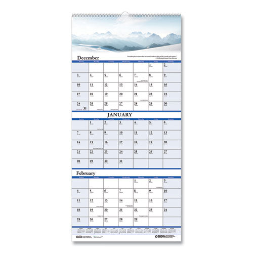 Earthscapes Recycled 3-month Vertical Wall Calendar, Scenic Landscapes Photography, 12.25 X 26, 14-month (dec-jan): 2023-2025