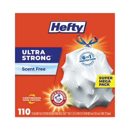 Ultra Strong Tall Kitchen And Trash Bags, 13 Gal, 0.9 Mil, 23.75" X 24.88", White, 110 Bags/box, 3 Boxes/carton