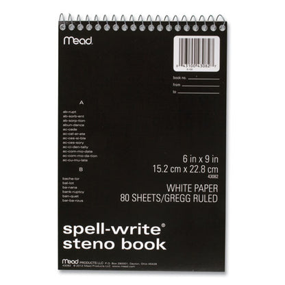 Spell-write Wirebound Steno Pad, Gregg Rule, Randomly Assorted Cover Colors, 80 White 6 X 9 Sheets