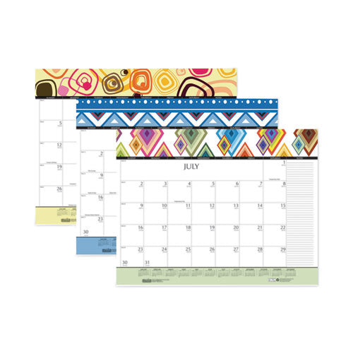 Recycled Desk Pad Calendar, Geometric Artwork, 22 X 17, White Sheets, Black Binding/corners,12-month (jan To Dec): 2024