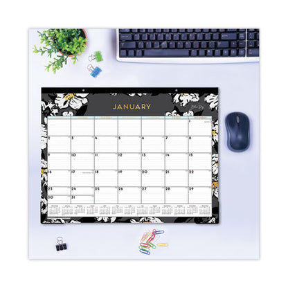 Baccara Dark Desk Pad, Baccara Dark Floral Artwork, 22 X 17, White/black Sheets, Black Binding, 12-month (jan To Dec): 2024