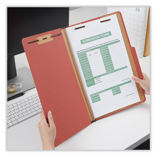 Eight-section Pressboard Classification Folders, 3" Expansion, 3 Dividers, 8 Fasteners, Legal Size, Red Exterior, 10/box