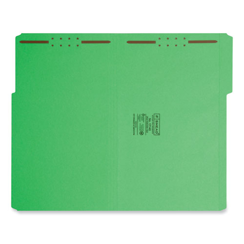 Top Tab Colored Fastener Folders, 0.75" Expansion, 2 Fasteners, Legal Size, Green Exterior, 50/box