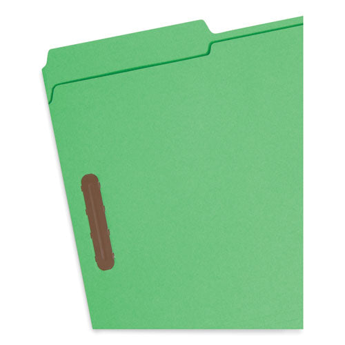 Top Tab Colored Fastener Folders, 0.75" Expansion, 2 Fasteners, Legal Size, Green Exterior, 50/box