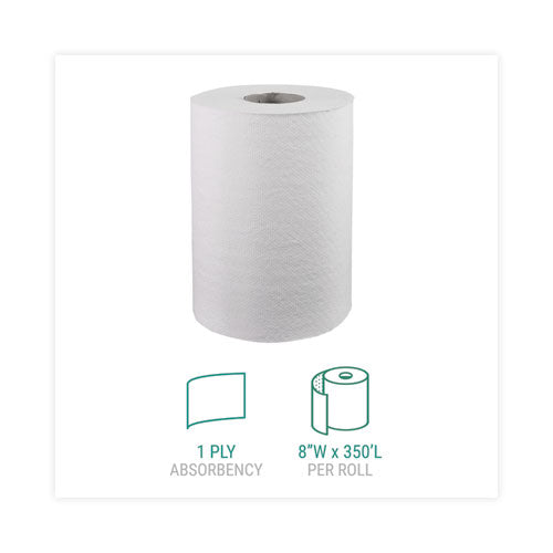 Hardwound Roll Towels, 1-ply, 8" X 350 Ft, White, 12 Rolls/carton