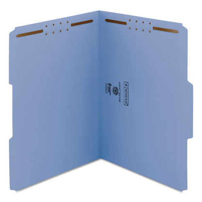 Top Tab Colored Fastener Folders, 0.75" Expansion, 2 Fasteners, Letter Size, Blue Exterior, 50/box