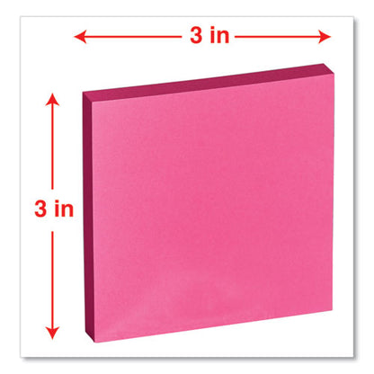 Fan-folded Self-stick Pop-up Note Pads, 3" X 3", Assorted Neon Colors, 100 Sheets/pad, 12 Pads/pack