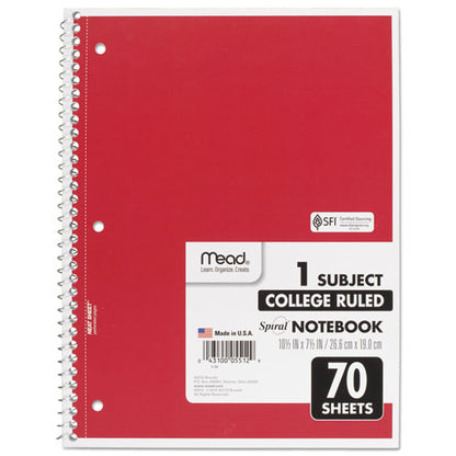 Spiral Notebook, 3-hole Punched, 1-subject, Medium/college Rule, Randomly Assorted Cover Color, (70) 10.5 X 7.5 Sheets