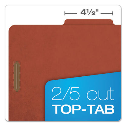 Six-section Pressboard Classification Folders, 2" Expansion, 2 Dividers, 6 Fasteners, Legal Size, Red Exterior, 10/box