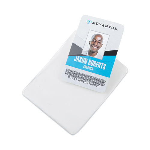 Id Badge Holders With Clip, Vertical, Clear 3.38" X 4.25" Holder, 3.13" X 3.75" Insert, 50/pack