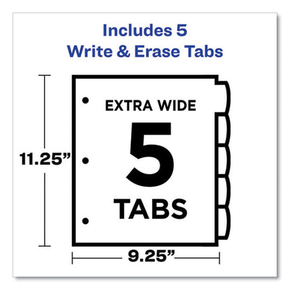 Write And Erase Durable Plastic Dividers With Slash Pocket, 3-hold Punched, 5-tab, 11.13 X 9.25, Assorted, 1 Set