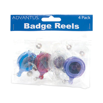 Translucent Retractable Id Card Reel, 30" Extension, Assorted Colors, 4/pack