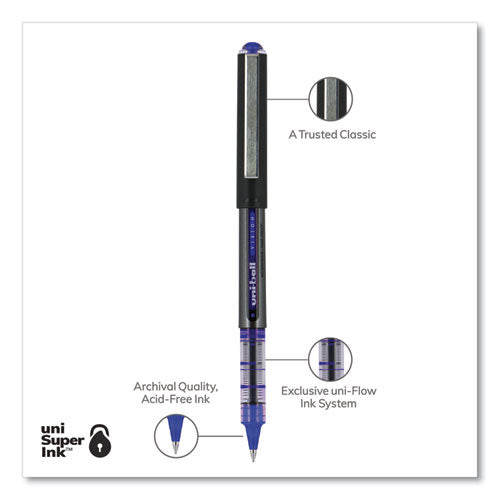 Vision Roller Ball Pen, Stick, Extra-fine 0.5 Mm, Blue Ink, Gray/blue/clear Barrel, Dozen