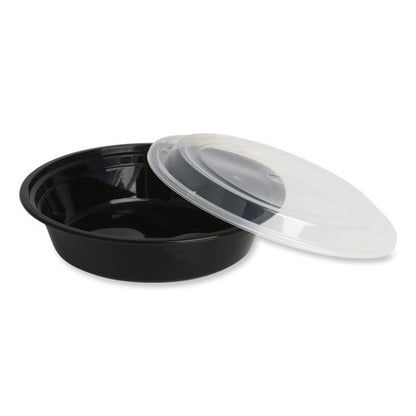 Microwavable Food Container With Lid, Round, 32 Oz, 7.28 X 7.28 X 2.55, Black/clear, Plastic, 150/carton