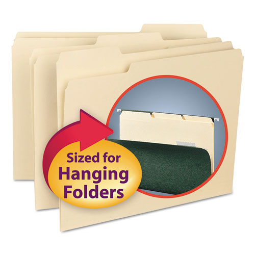 Interior File Folders, 1/3-cut Tabs: Assorted, Letter Size, 0.75" Expansion, Manila, 100/box