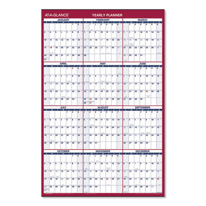 Erasable Vertical/horizontal Wall Planner, 24 X 36, White/blue/red Sheets, 12-month (jan To Dec): 2024