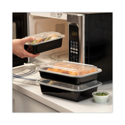 Newspring Versatainer Microwavable Containers, 28 Oz, 7.25 X 5 X 1.5, Black Base/clear Lid, Plastic, 150/carton