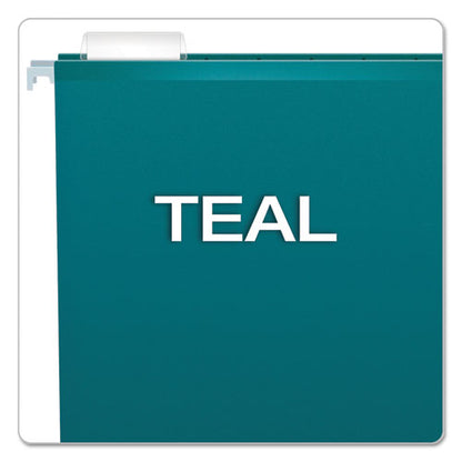 Colored Reinforced Hanging Folders, Legal Size, 1/5-cut Tabs, Teal, 25/box