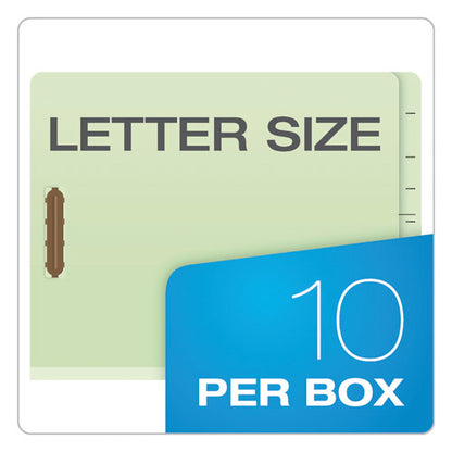 End Tab Classification Folders, 1.75" Expansion, 1 Divider, 4 Fasteners, Letter Size, Pale Green Exterior, 10/box