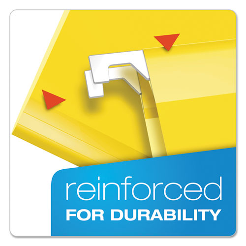 Colored Reinforced Hanging Folders, Letter Size, 1/5-cut Tabs, Yellow, 25/box