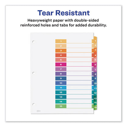 Customizable Toc Ready Index Multicolor Tab Dividers, 15-tab, 1 To 15, 11 X 8.5, White, Traditional Color Tabs, 6 Sets