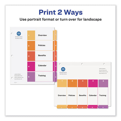 Customizable Toc Ready Index Multicolor Tab Dividers, Uncollated, 5-tab, 1 To 5, 11 X 8.5, White, 24 Sets