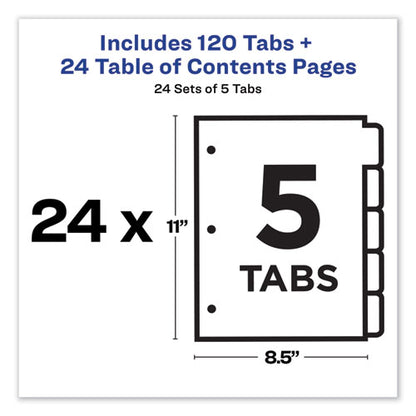 Customizable Toc Ready Index Multicolor Tab Dividers, Uncollated, 5-tab, 1 To 5, 11 X 8.5, White, 24 Sets