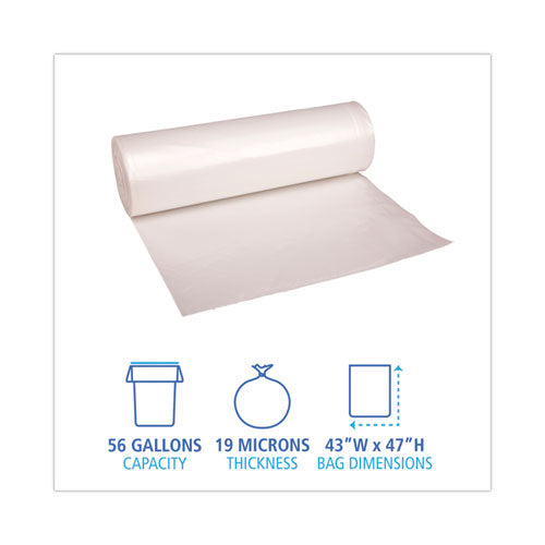 High-density Can Liners, 56 Gal, 19 Mic, 43" X 47", Natural, 25 Bags/roll, 6 Rolls/carton