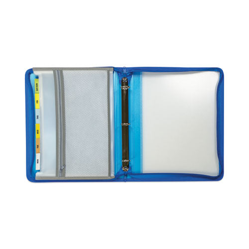 Zippered Binder With Expanding File, 2" Expansion, 7 Sections, Zipper Closure, 1/6-cut Tabs, Letter Size, Bright Blue