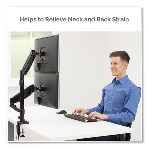 Platinum Series Dual Stacking Arm For 27" Monitors, 360 Deg Rotation, 180 Deg Tilt, 360 Deg Pan, Black, Supports 22 Lb