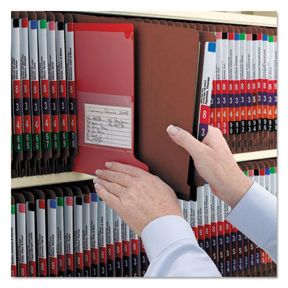 End Tab Pressboard Classification Folders, Six Safeshield Fasteners, 2" Expansion, 2 Dividers, Letter Size, Red, 10/box