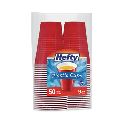 Easy Grip Disposable Plastic Party Cups, 9 Oz, Red, 50/pack