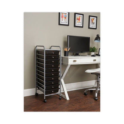 Portable Drawer Organizer, Metal, 1 Shelf, 10 Drawers, 13" X 15.38" X 37.75", Matte Gray/smoke