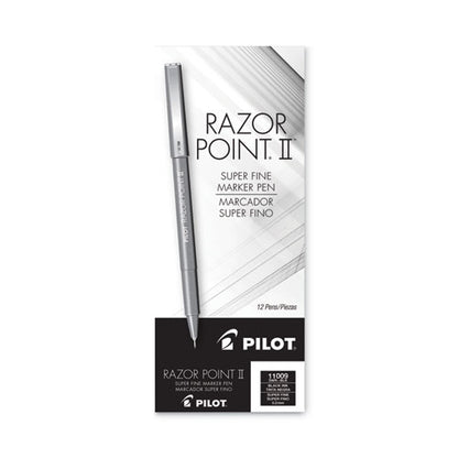 Razor Point Ii Super Fine Line Porous Point Pen, Stick, Ultra-fine 0.2 Mm, Black Ink, Black Barrel, Dozen