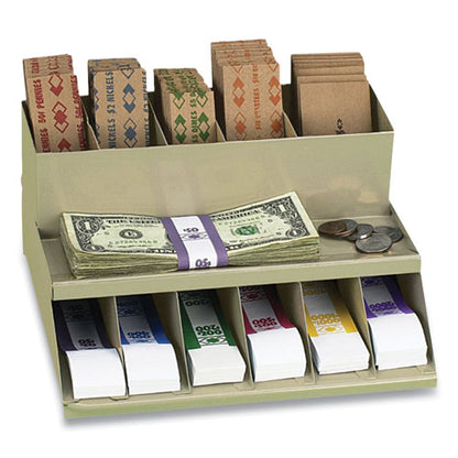 Coin Wrapper And Bill Strap 2-tier Rack, 11 Compartments, 9.38 X 8.13 4.63, Plastic, Pebble Beige