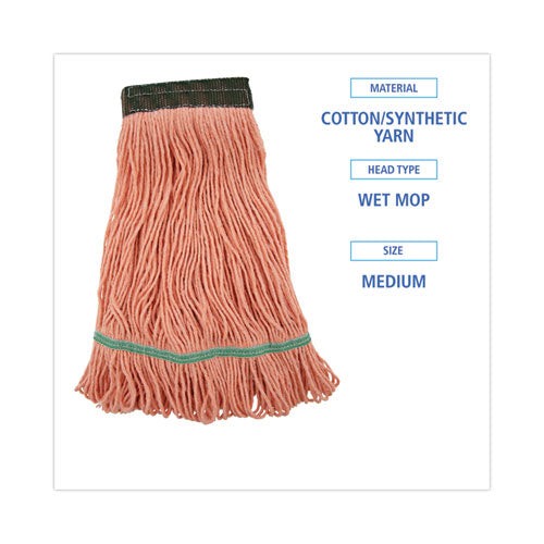 Super Loop Wet Mop Head, Cotton/synthetic Fiber, 5" Headband, Medium Size, Orange, 12/carton