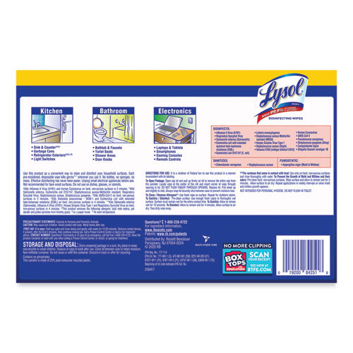 Disinfecting Wipes, 1-ply, 7 X 7.25, Lemon And Lime Blossom, White, 80 Wipes/canister, 3 Canisters/pack, 2 Packs/carton