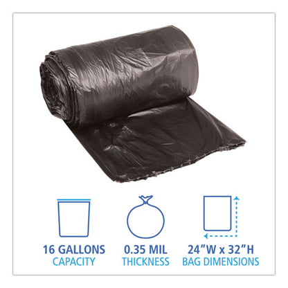 Low-density Waste Can Liners, 16 Gal, 0.35 Mil, 24" X 32", Black, 50 Bags/roll, 10 Rolls/carton