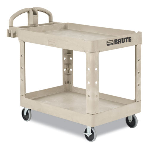 Heavy-duty Utility Cart With Lipped Shelves, Plastic, 2 Shelves, 500 Lb Capacity, 17.13" X 38.5" X 38.88", Beige