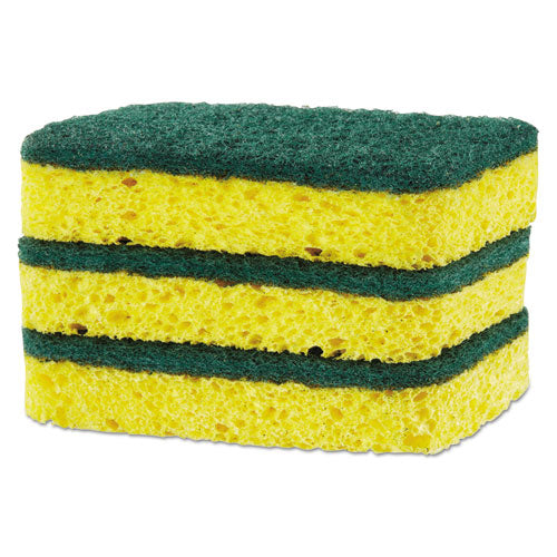 Heavy Duty Scrubber Sponge, 2.5 X 4.5, 0.9" Thick, Yellow/green, 3/pack, 8 Packs/carton