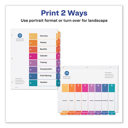 Customizable Toc Ready Index Multicolor Tab Dividers, Uncollated, 8-tab, 1 To 8, 11 X 8.5, White, 24 Sets