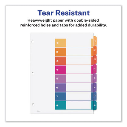 Customizable Toc Ready Index Multicolor Tab Dividers, Uncollated, 8-tab, 1 To 8, 11 X 8.5, White, 24 Sets