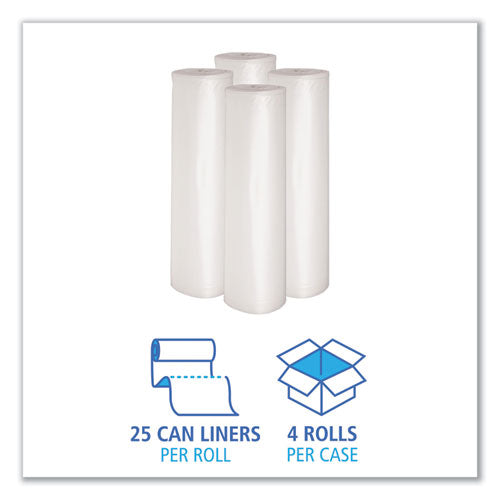 Recycled Low-density Polyethylene Can Liners, 60 Gal, 1.1 Mil, 38" X 58", Clear, 10 Bags/roll, 10 Rolls/carton