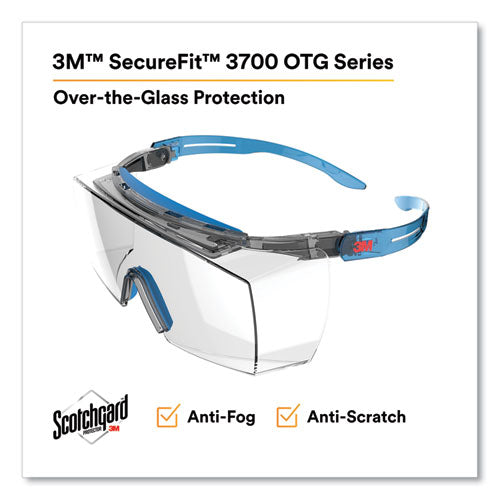 Securefit Protective Eyewear, 3700 Otg Series, Blue Plastic Frame, Clean Polycarbonate Lens