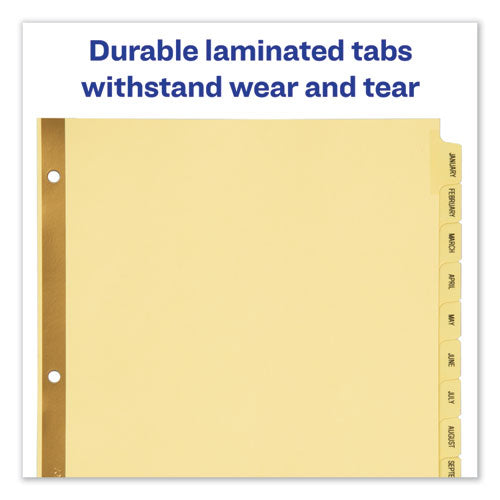 Preprinted Laminated Tab Dividers With Gold Reinforced Binding Edge, 12-tab, Jan. To Dec., 11 X 8.5, Buff, 1 Set