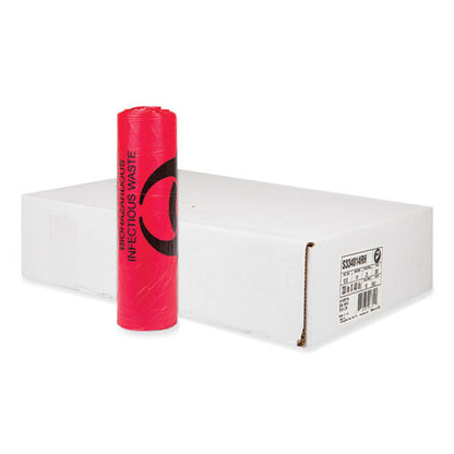 Biohazard High-density Commercial Can Liners, 33 Gal, 13 Mic, 33" X 40", Red, 25 Bags/roll, 20 Interleaved Rolls/carton