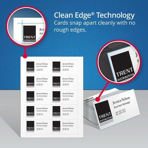 Clean Edge Business Cards, Laser, 2 X 3.5, White, 400 Cards, 10 Cards/sheet, 40 Sheets/box