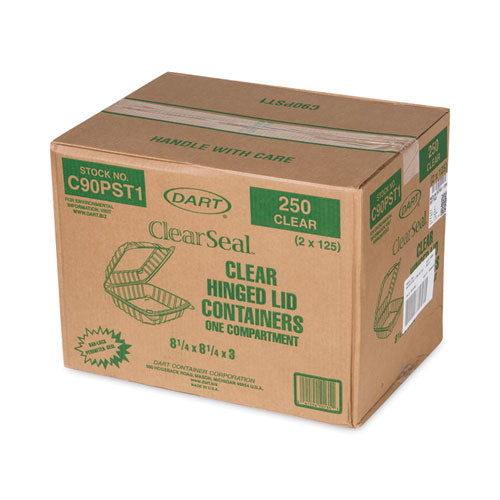 Clearseal Hinged-lid Plastic Containers, 8.3 X 8.3 X 3, Clear, Plastic, 250/carton